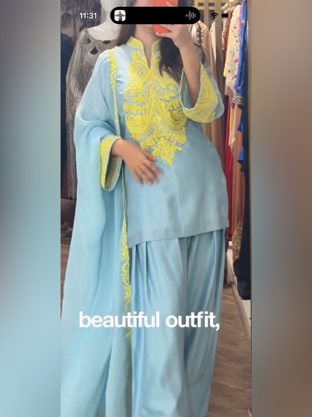 Light Blue & Yellow Embroidered Women's Salwar Kameez